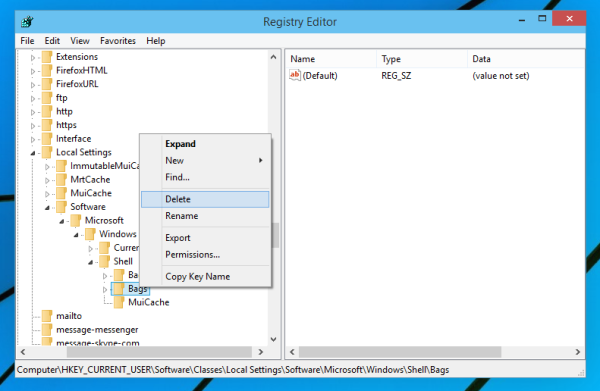 Reset all folders view in Windows 10