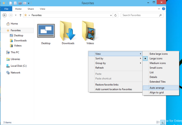 Windows 10 auto arrange explorer