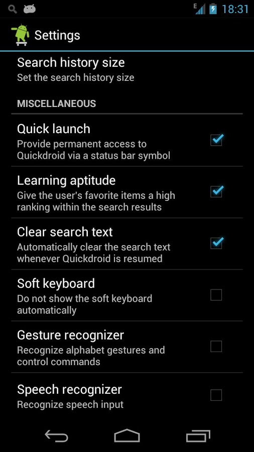 quickdroid settings