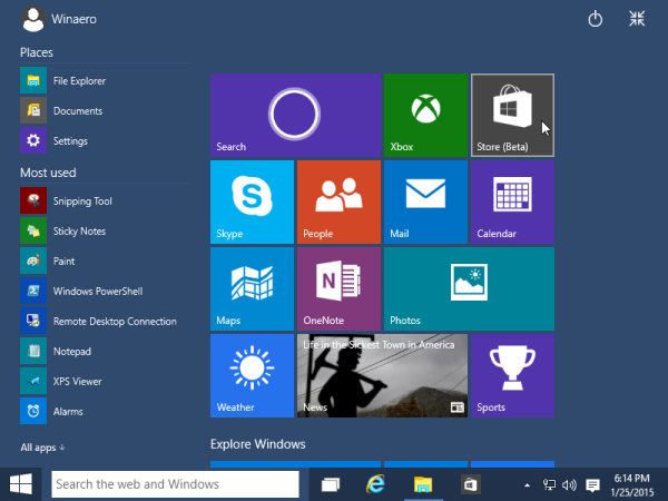 start screen Windows 10