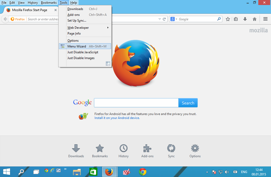 firefox shortcut bar