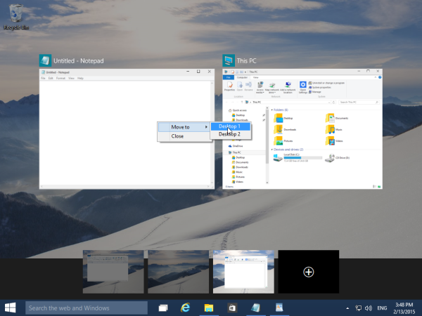 move windows between desktops windows 10