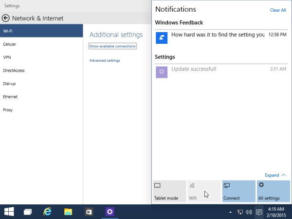 new quick actions windows 10