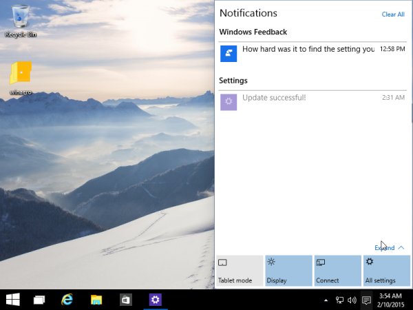 quick actions windows 10