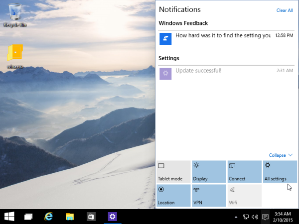 quick actions windows 10 expanded