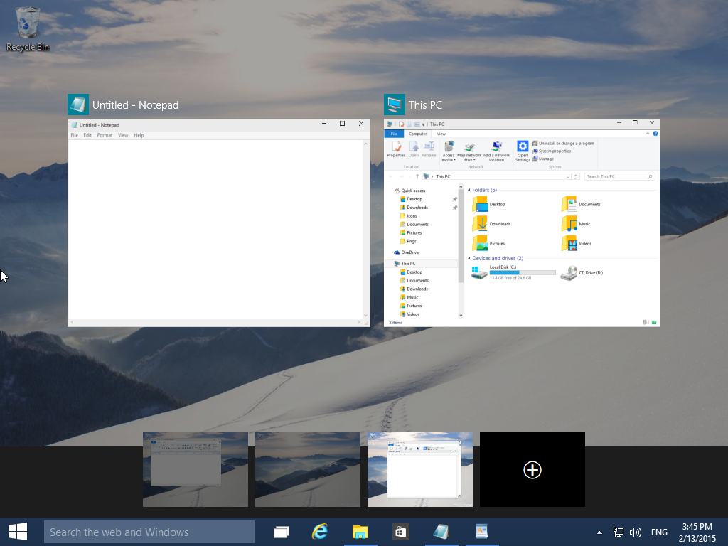 Move window to another Desktop in Windows 10