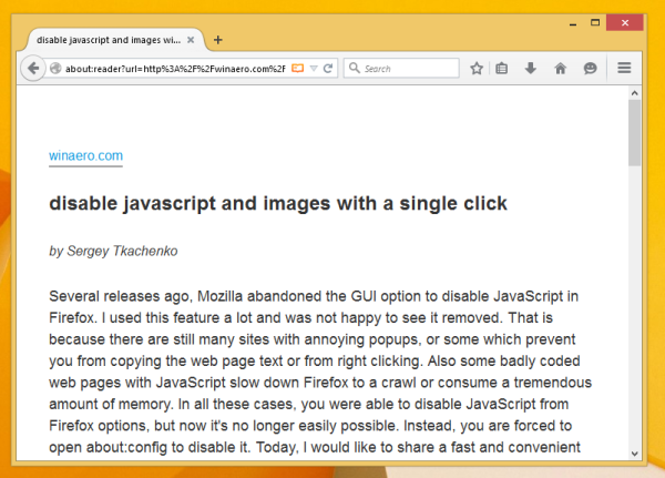 winaero reader mode in Firefox