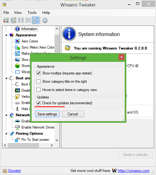 Winaero Tweaker 1.55 download the new version