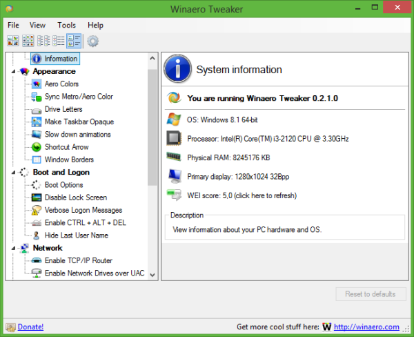 Winaero Tweaker v0.2.1