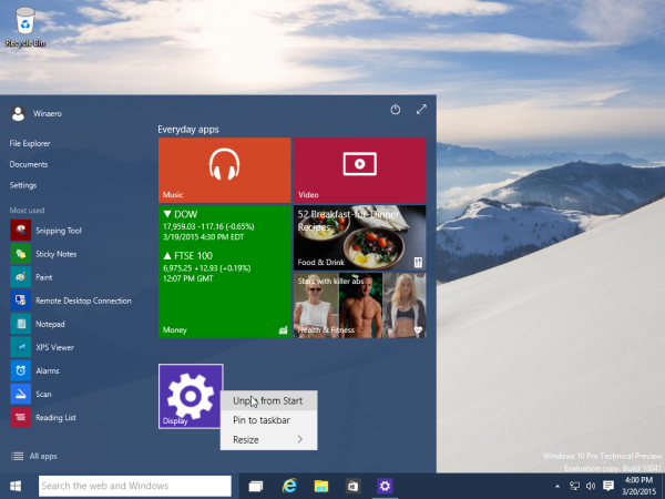 Windows 10 Unpin Settings from Start