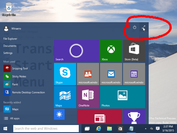 Windows 10 expand start