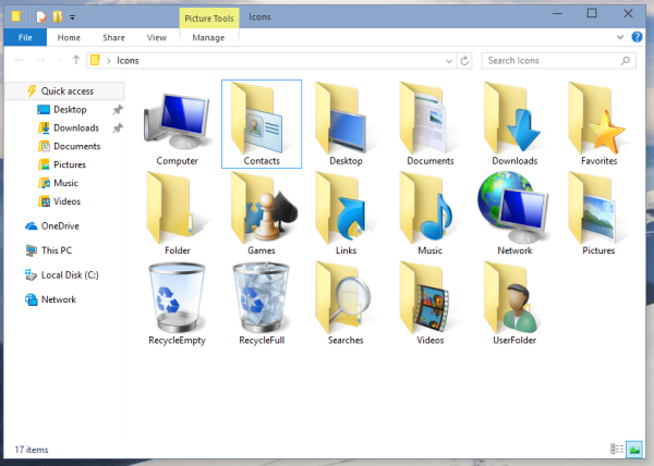 Windows 7 icons in Windows 10 opened