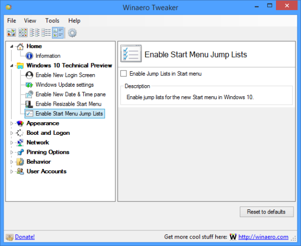 enable jump lists