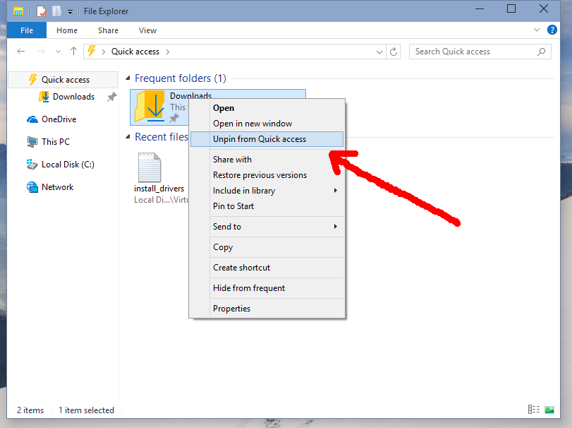 how to remove quick access windows 10