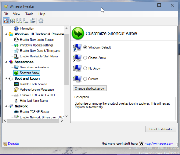 winaero tweaker shortcut arrow