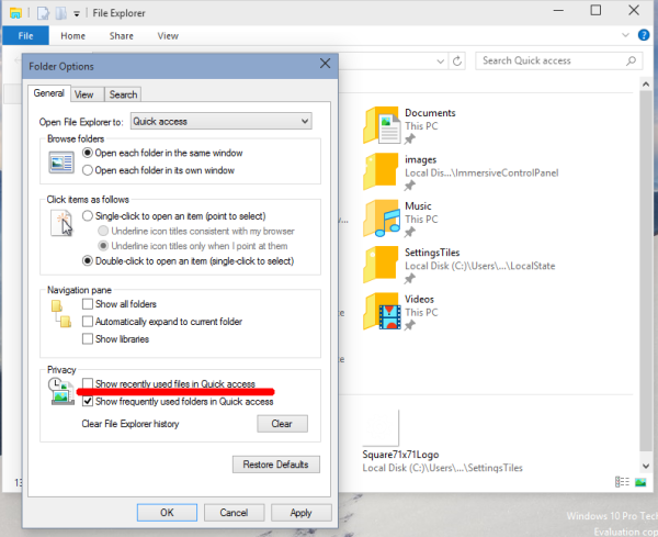 windows 10 remove recent files from quick access