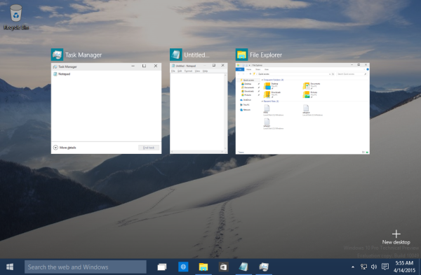 Windows 10 Task View thumbnails