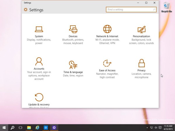 Windows 10 build 10061 Settings app