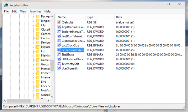 Windows 10 reset screenshot index number