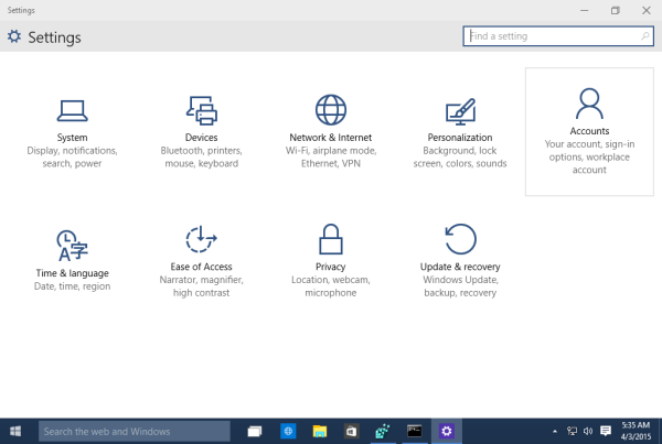 Приложение настройки Windows 10, сборка 10049