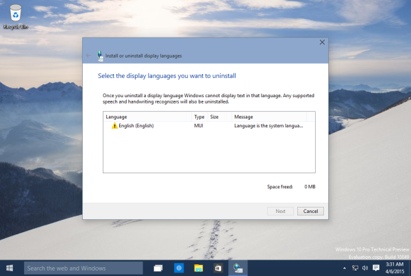 Windows 10 single display language