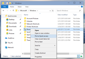 Add Recent items to left pane of File Explorer in Windows 10