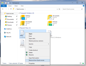 Remove a file from Recent files in Windows 10