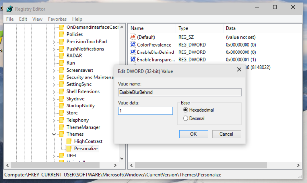 Enableblurbehind windows 10 отсутствует