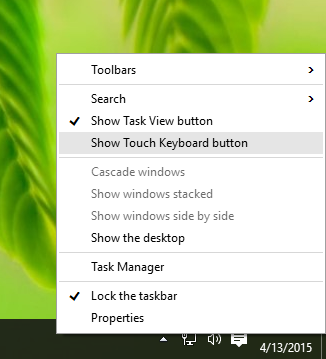 windows 10 show touch keyboard button