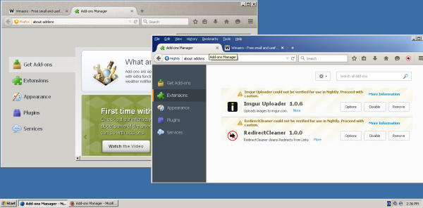 Firefox nightly addons manager
