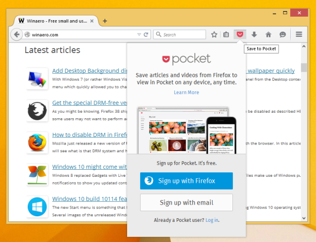 Disable Pocket integration in Firefox