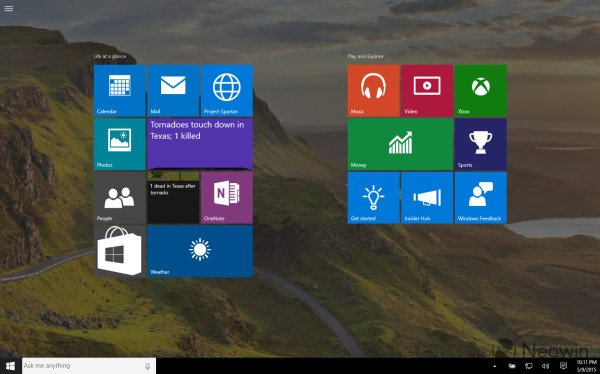 Win10 Start menu fullscreen