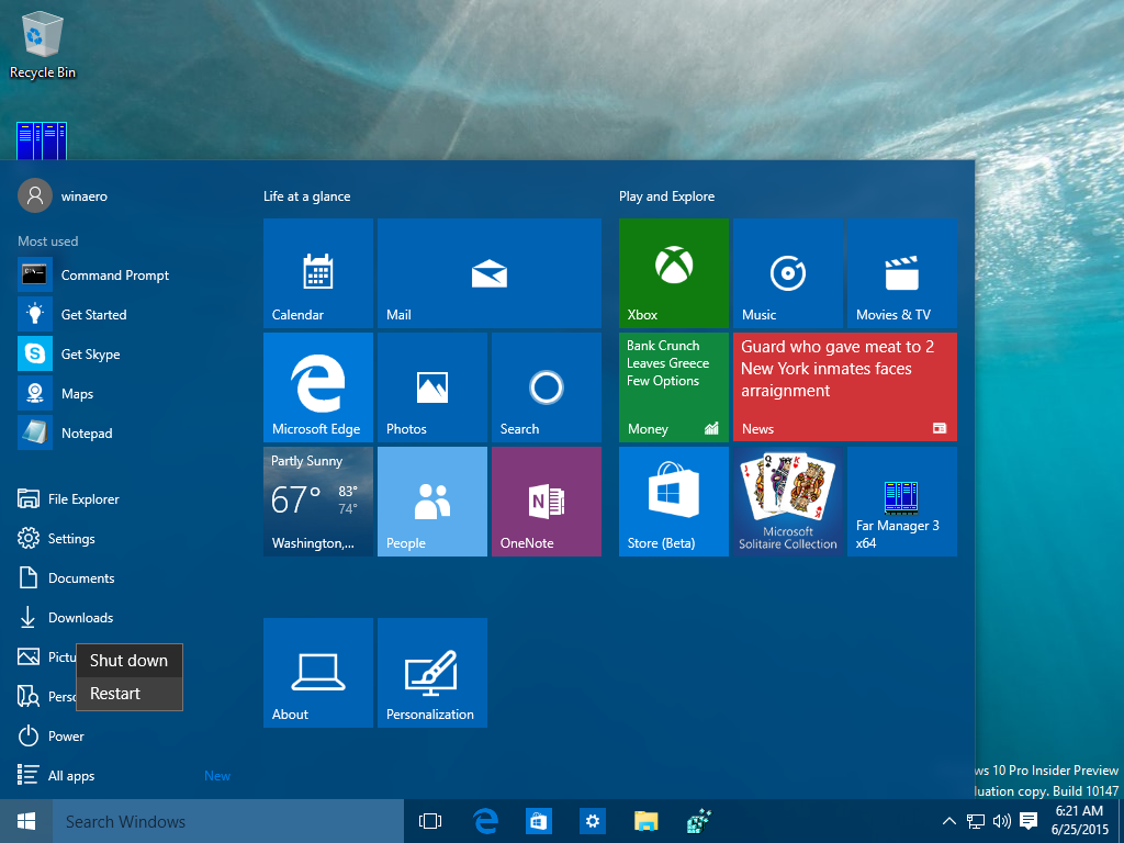 windows 10 start menu location