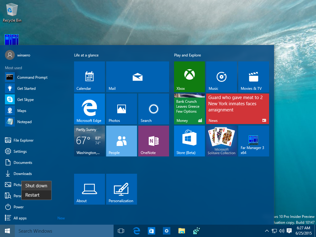 start button in windows 10