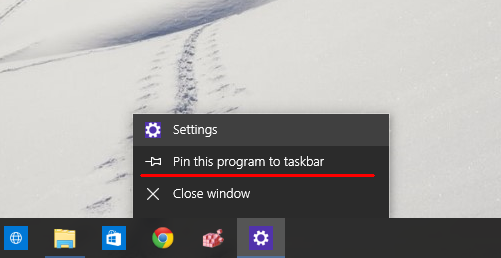 Windows 10 pin settings to taskbar