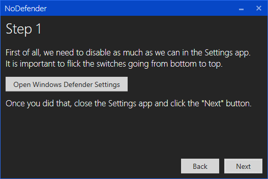 windows defender nodefender app