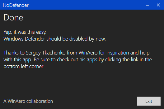 windows 10 nodefender