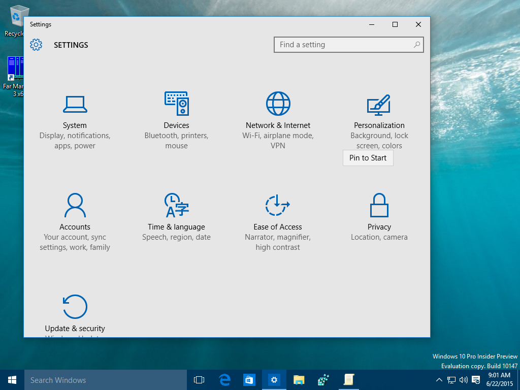 Pin settings from the Settings app to the Start Menu in ...