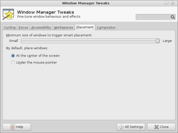 xfce windows placement options