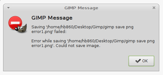 Сообщение об ошибке сохранения GIMP
