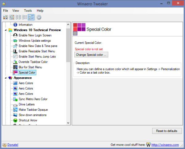 Winaero Tweaker Special color