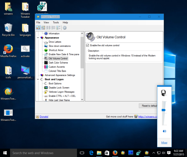 Winaero Tweaker old sound