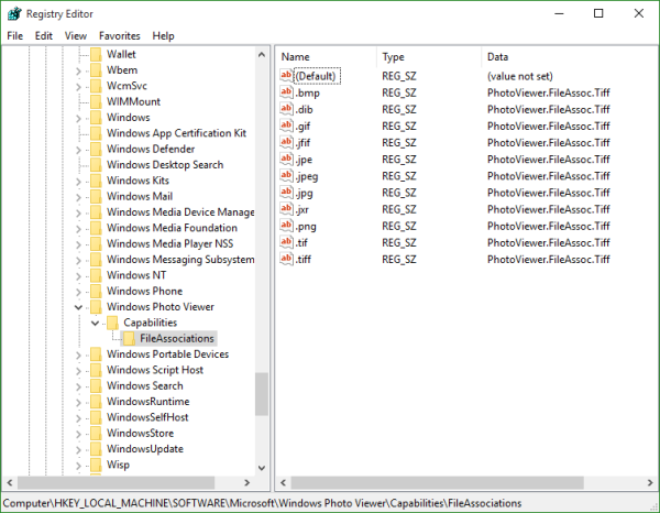 Windows 10 Photo Viewer Registry editor