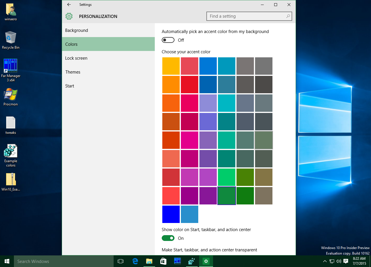 change taskbar color windows 10