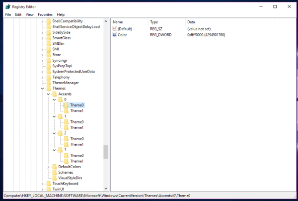 Windows 10 custom colors registry