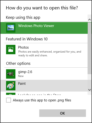 Windows 10 default app confirmation