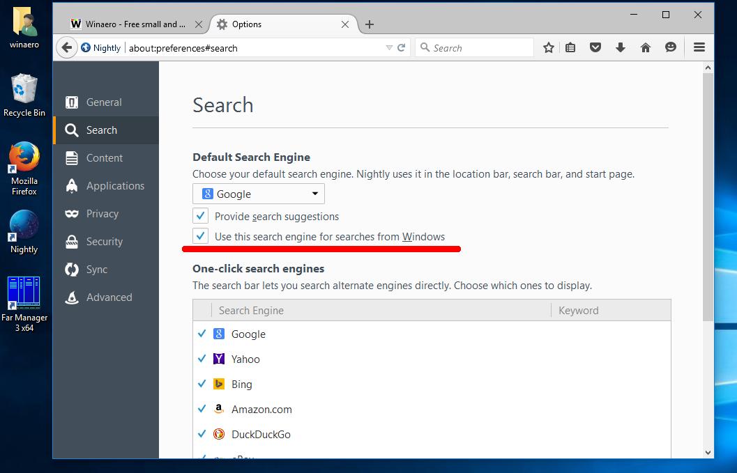 windows 10 make google default search engine in firefox
