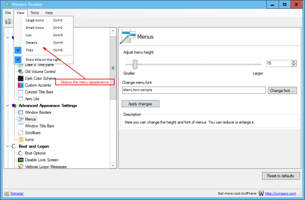 How to change menu row height in Windows 10, Windows 8.1 and Windows 8