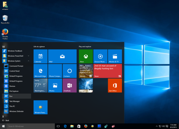 Add Run to Start menu in Windows 10 RTM