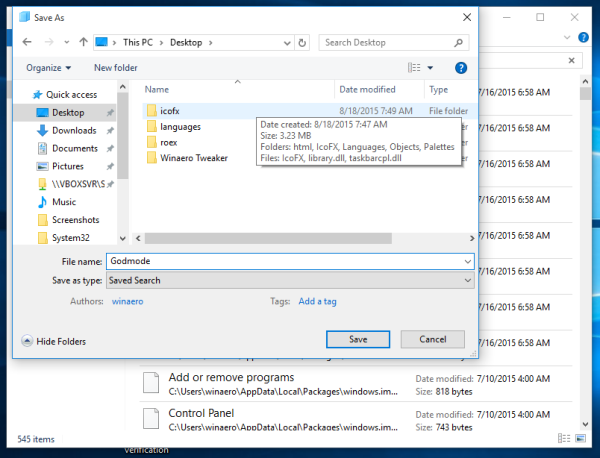 Настройки Windows 10 Godmode сохранить поиск 02